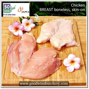 Chicken BREAST BONELESS SKIN-ON ayam dada tanpa tulang SOGOOD FOOD frozen (price/pack 700g 2-3pcs)
